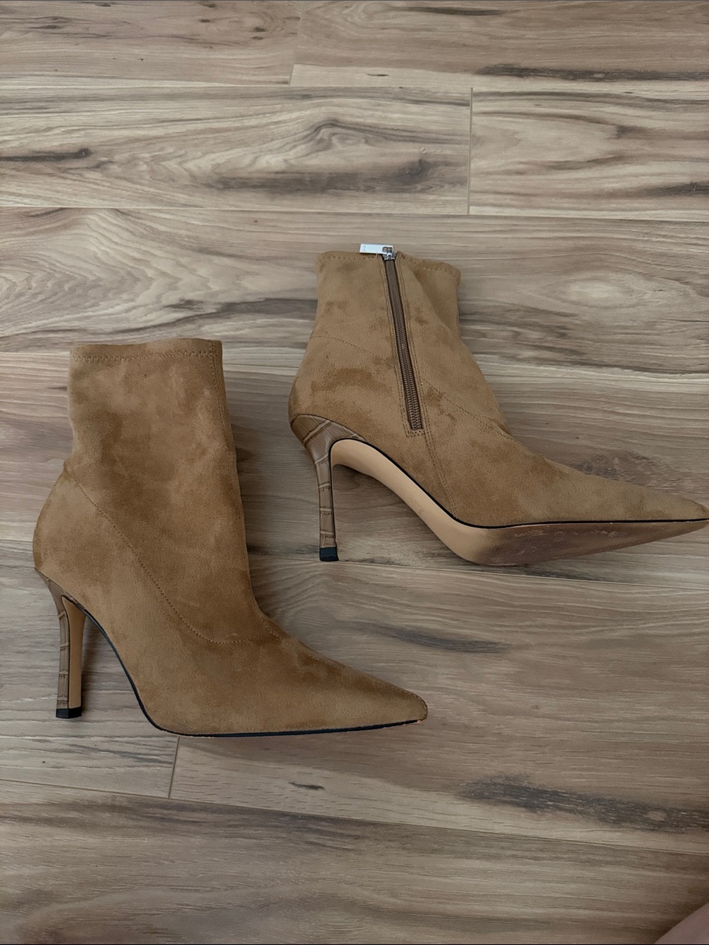 Marc Fisher Tan Suede Pointed Toe Stiletto Ankle Boots